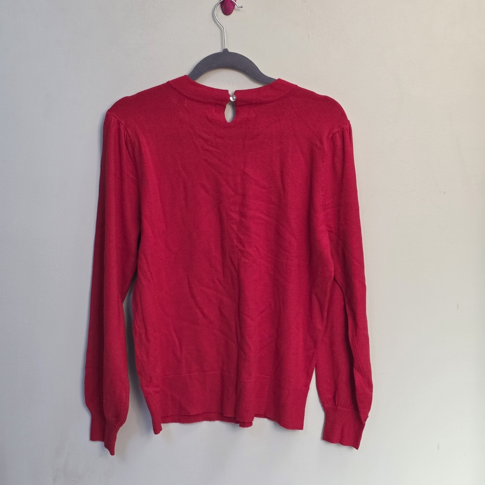 Liz Claiborne Crimson Long Sleeve Top with Beaded Neckline - Picture 4 of 7